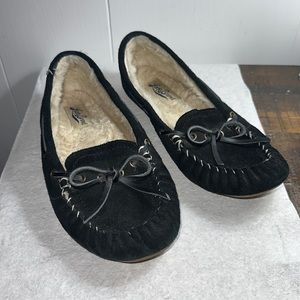 Lucky Brand Black Moccasin LP-Abrelle3. Size 9B, Front Leather Bow Clean. NonSm.